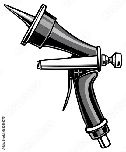 Detailed Illustration of a Caulking Gun Application Tool Gray and Black Design