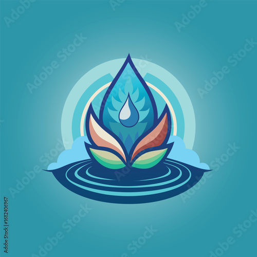 Ocean droplet transforming into lotus blossom