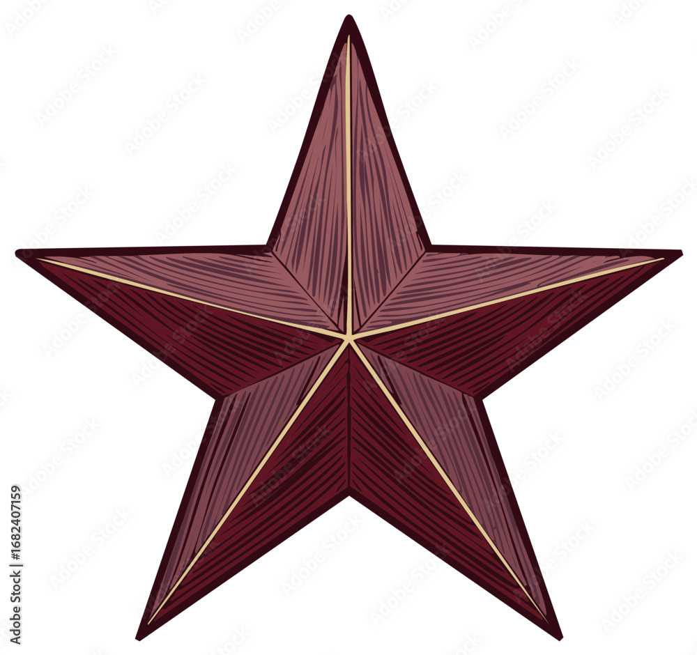 Obraz premium Five-Pointed Red Star Emblem with Textured Surface and Golden Outline