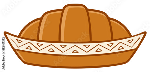 Cartoon illustration of a traditional brown hat with ethnic geometric patterns