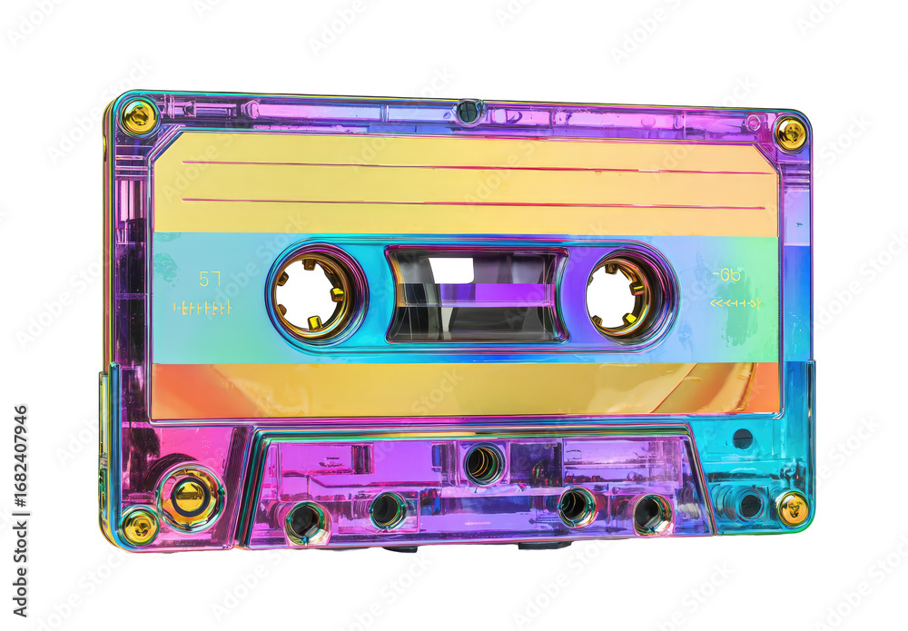 Naklejka premium Holographic cassette tape, vibrant colors