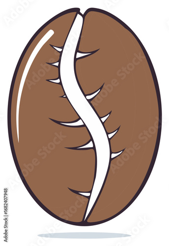 Stylized Coffee Bean Illustration with Jagged Center Split