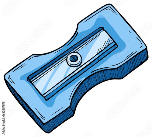 Blue pencil sharpener illustration, graphic, vector, artistic.