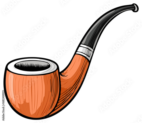 Classic Wooden Tobacco Smoking Pipe Cartoon Illustration Vector Graphic