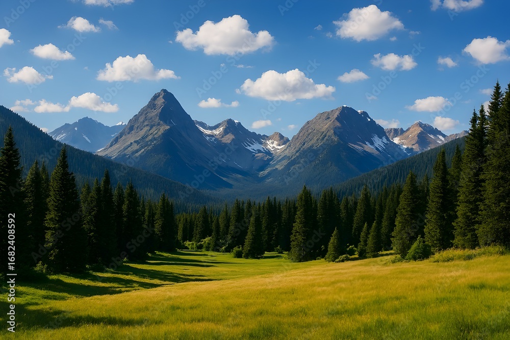 Fototapeta premium Misty landscape with fir forest in hipster vintage retro style 