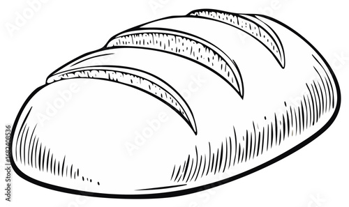 Black and White Hand Drawn Loaf of Bread with Score Marks