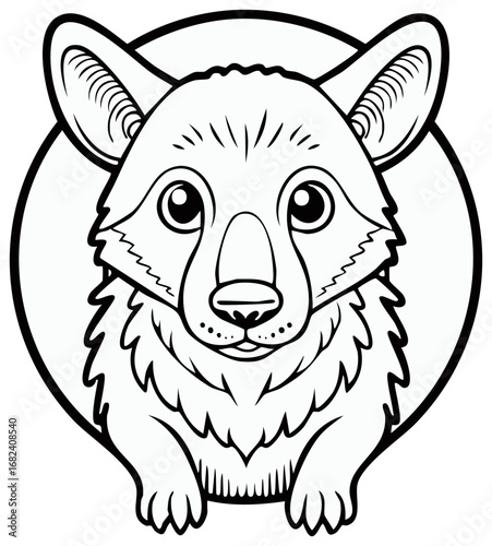 Illustration of a corgi dog's head with a fluffy neckline and outline