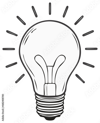 Hand-drawn glowing light bulb illustration, idea concept