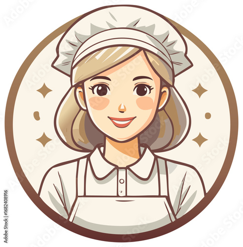 Smiling Woman Chef Wearing Traditional Hat and Apron for Bakery or Restaurant