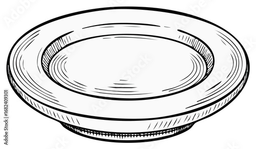 Classic Empty Dinner Plate Hand Drawn Engraved Style Vector Illustration