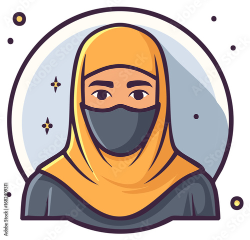 Stylized Flat Illustration of a Woman Wearing a Hijab and Niqab