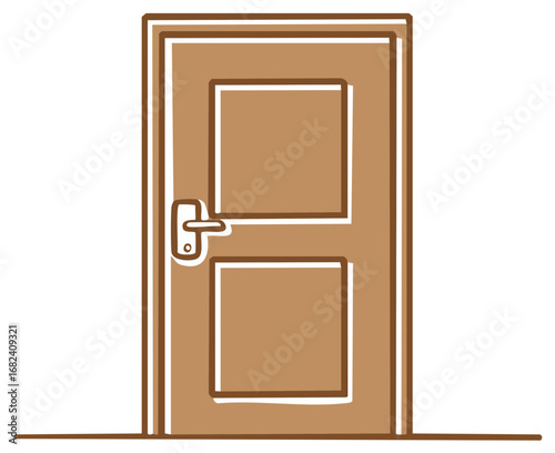 Iconic vector illustration of a closed brown door with a doorknob and frame in outline style