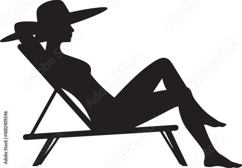 Silhouette Woman Relaxing Beach Chair Summer Vector Art for Design and Decoration