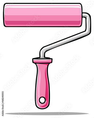 Pink Paint Roller Tool Cartoon Illustration for Interior Renovation Projects