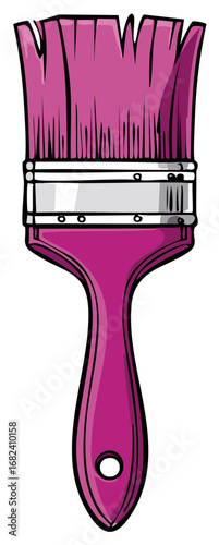 Artistic magenta paint brush with thick bristles and metallic ferrule for creative projects
