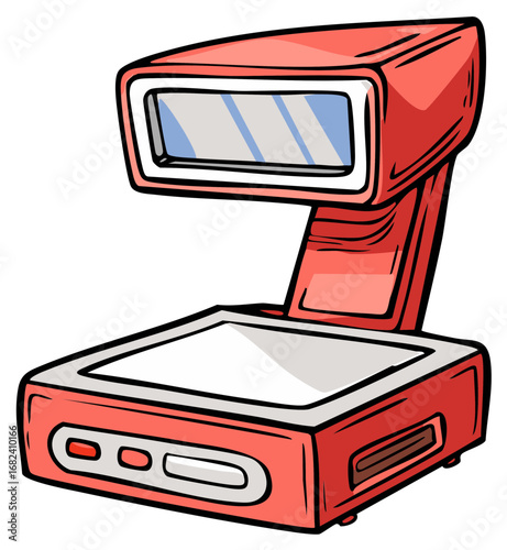 Red Point of Sale Scanner Device Illustration for Retail Store Checkout and Barcode Reading