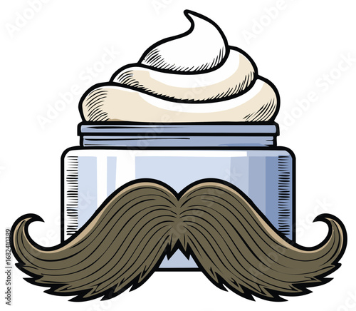 Barber shop mustache wax jar with styling cream illustration