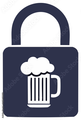 Sobriety concept icon with a padlock and beer mug symbol representing no alcohol