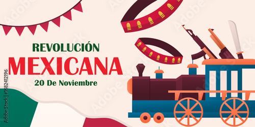 revolucion mexicana horizontal banner illustration in gradient style