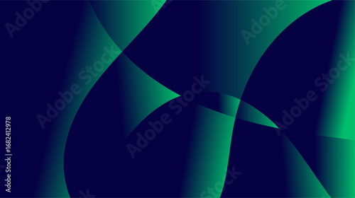 Overlapping green shapes on deep blue, gradient hues