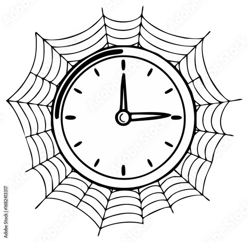 Halloween Clock Ticking Within Spiderweb Illustration for Holiday Deadline