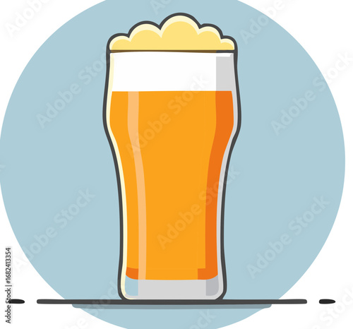 Refreshing Lager Illustration Featuring Frothy Head And Circular Background Design