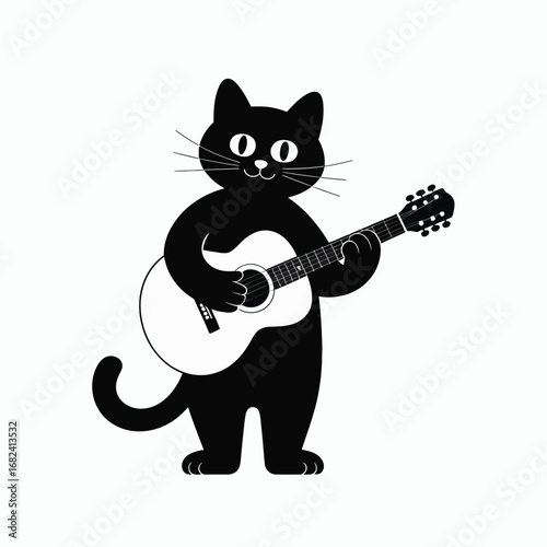 Black cat playing acoustic guitar playing guitar musical instrument