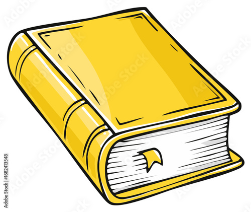 Vector illustration of a closed yellow hardcover book with a bookmark for school or library concepts