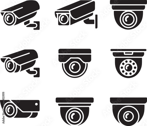 Video surveillance security cameras graphic icon pictograms set