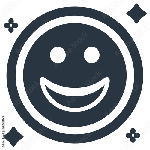 Happy Smiling Face Icon with Sparkles for Positive Emotion and Satisfaction