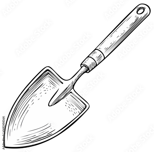 Vintage Engraved Gardening Trowel Tool Illustration for Horticultural Work