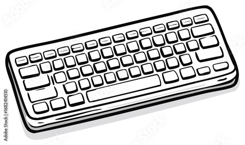 Hand drawn computer keyboard sketch. Black and white monochrome vector illustration of technology equipment.