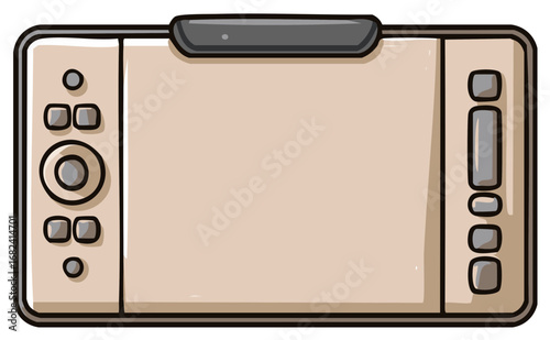 Hand drawn cartoon illustration of a digital graphics tablet for art and design