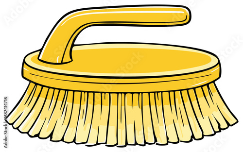 Yellow Scrub Brush Tool with Handle for Cleaning, Scrubbing, and Household Chores