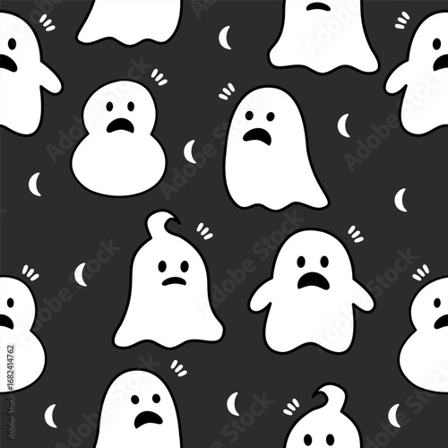 Kawaii Ghost Seamless Pattern for Halloween and Kids Design