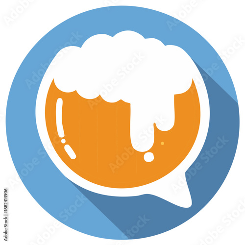 Beer glass illustration. Beer talk bubble icon. Bar or pub sign in circle shape.