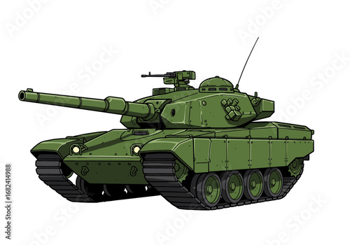 Powerful military tank ready for action with detailed tracks and turret, iconic armored vehicle illustration
