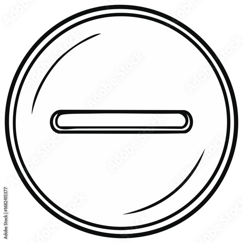 Black and white round button with minus symbol, simple design concept.