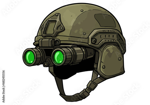 Tactical helmet with night vision goggles, military gear for combat and exploration