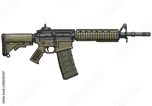 Modern tactical assault rifle with magazine and iron sights, detailed illustration