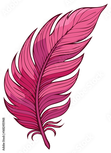 Decorative pink feather illustration with intricate details and artistic style isolated on white