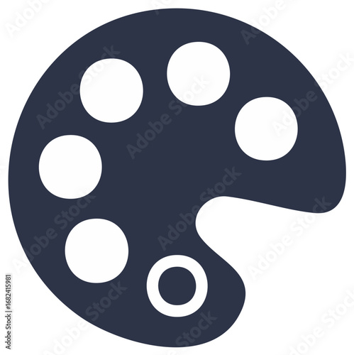 Simple graphic of an artist's palette with paint reservoirs, art supplies, painting, icon
