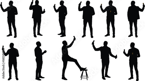 Silhouette of man holding wine glass, standing and posing, elegant male figure, celebration, party, drink, toast, lifestyle, luxury concept