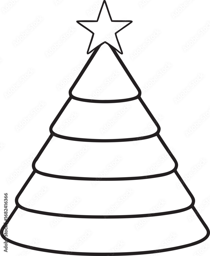 Fototapeta premium Simple Outline Christmas Tree with Star holiday festive