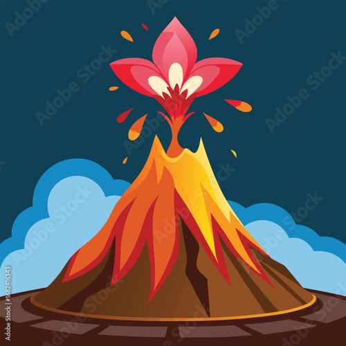 Volcano erupting with flower petals