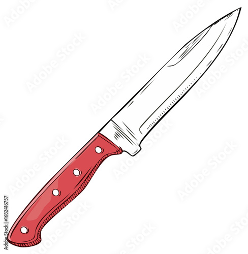 Red handled kitchen knife illustration