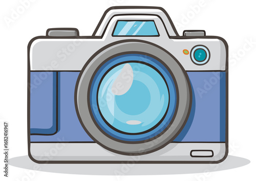 Cartoon Camera Illustration with Blue Lens for Photo Taking and Capturing Moments