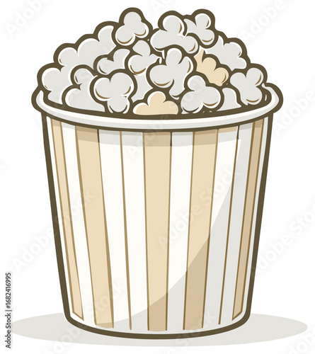 Cartoon Style Popcorn Illustration in Striped Bucket Ready for Movie Snack Time