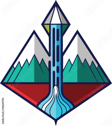 Waterfall dropping from triangular mountain