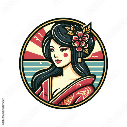 Elegant geisha portrait in traditional Japanese attire, beauty.